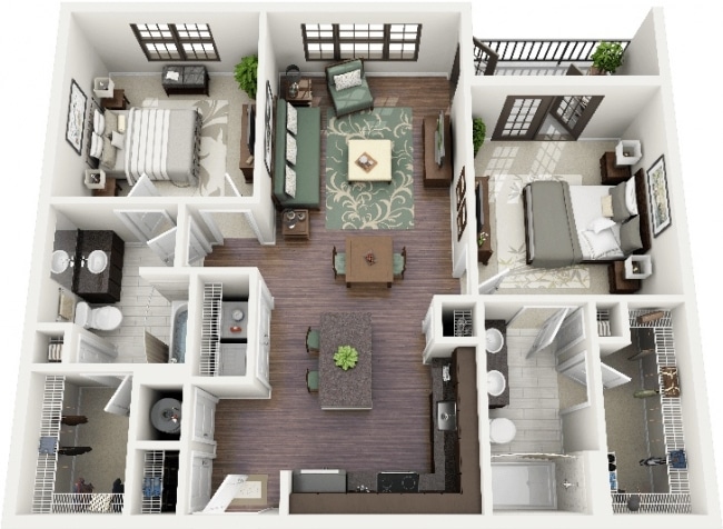 plan appartement 3 chambres 3d