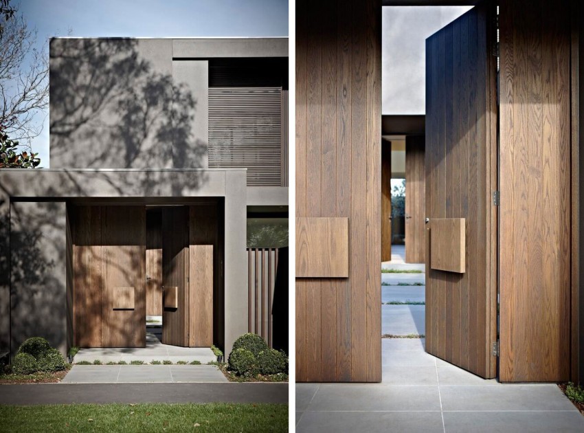 Porte entree contemporaine bois
