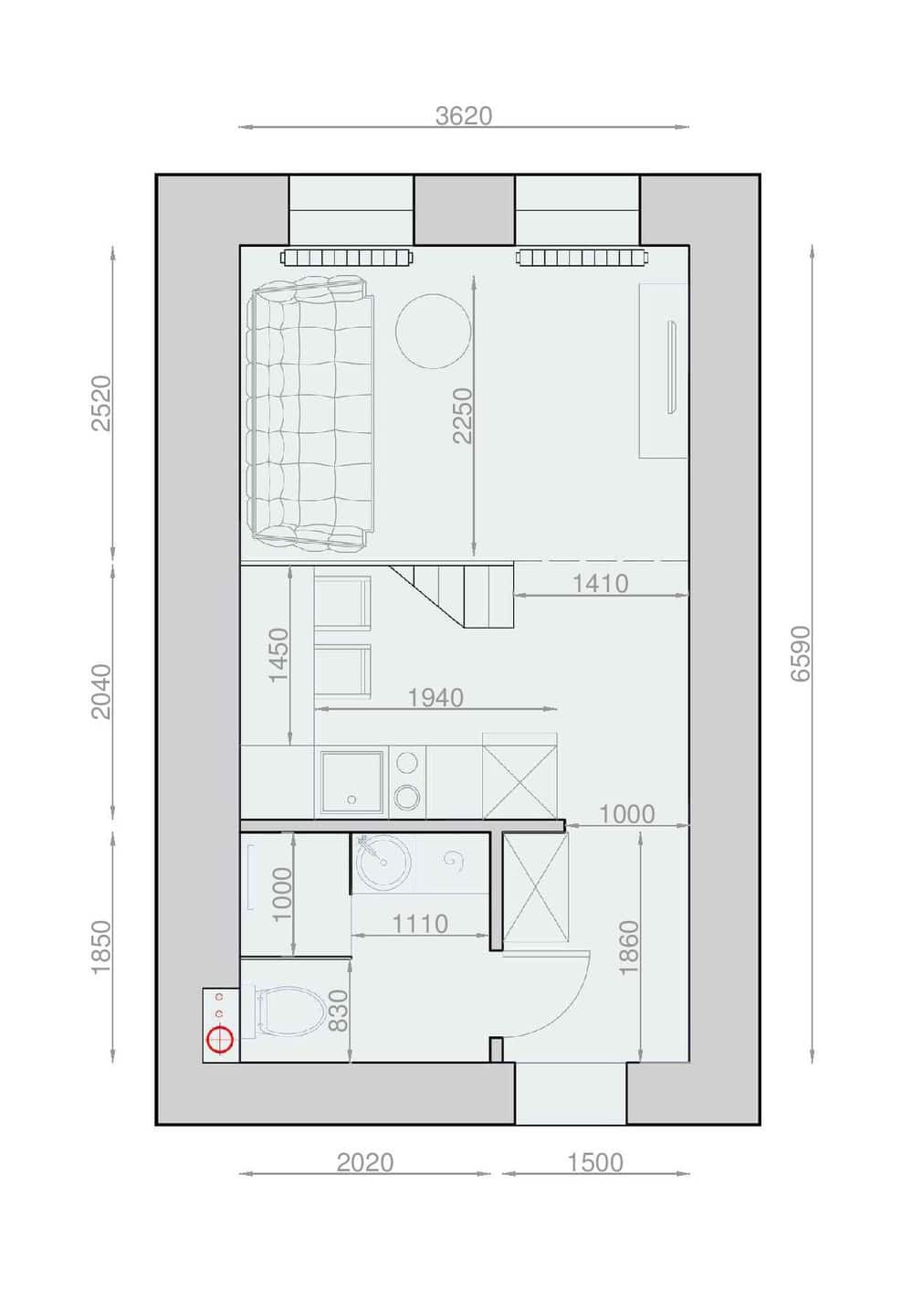 plan appartement 30m2 studio