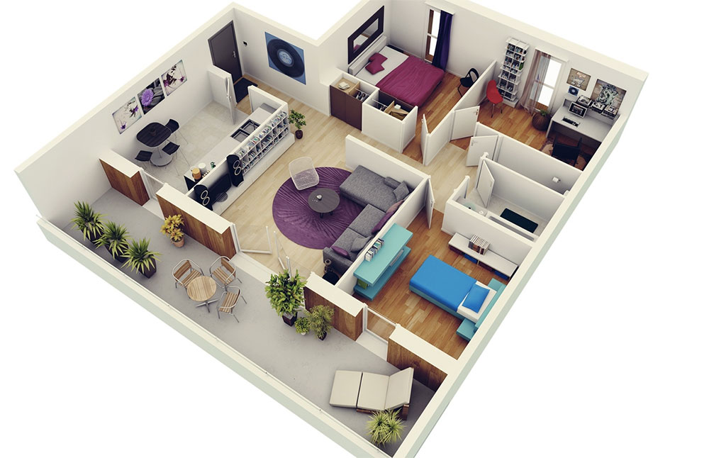 10 plans 3D pour aménager une maison de 3 chambres