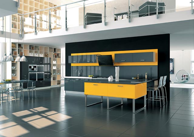 Cuisine design carbone jaune