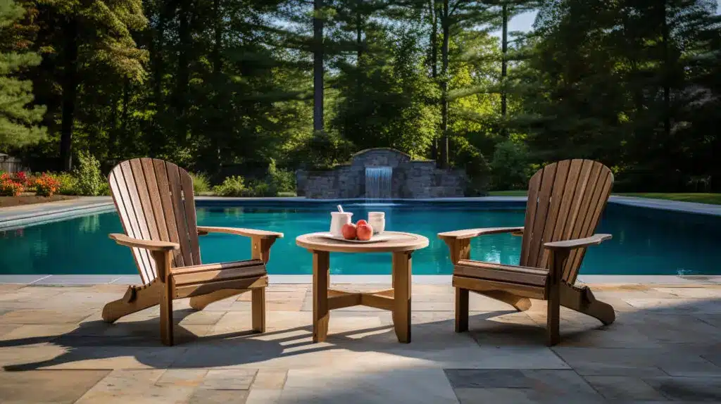 Chaises Adirondack en bois dans un jardin