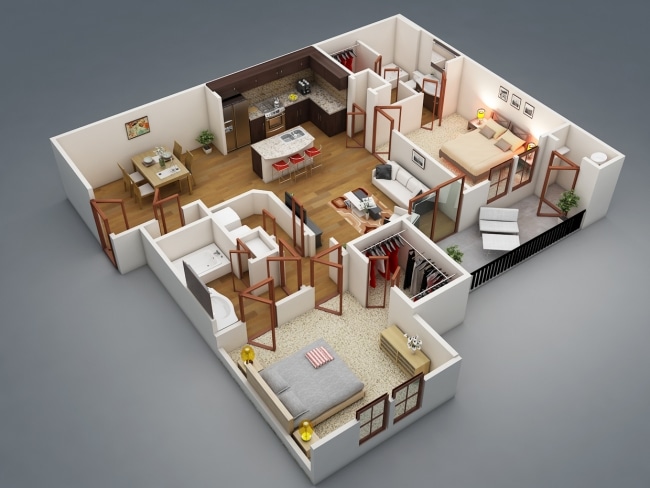 plan appartement moderne 3d