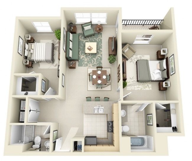 50 Plans 3d D Appartement Avec 2 Chambres