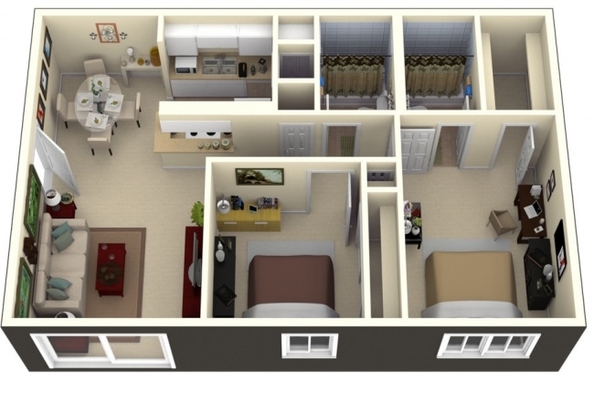 50 Plans 3d D Appartement Avec 2 Chambres