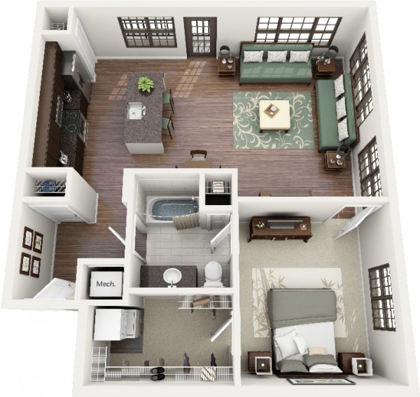50 Plans en 3D dappartement avec 1 chambres 50 Plans en 3D dappartement avec 1 chambres