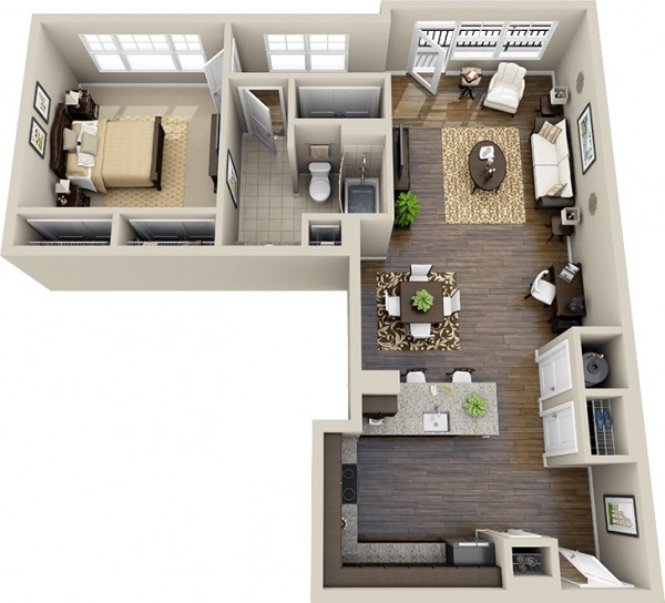 50 Plans En 3d D Appartement Avec 1 Chambres