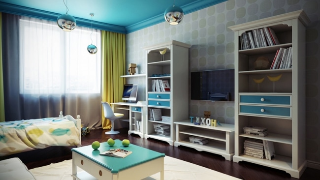 decoration-chambre-enfant-plafond-turquoise