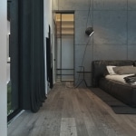 Chambre avec parquet et murs foncés