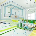 Décoration chambre enfant bleu vert jaune