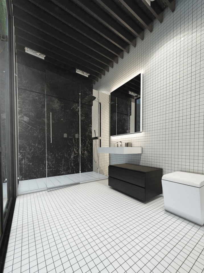 Salle de bain avec carrelage mosaique blanc