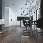 Salon avec parquet bois foncé