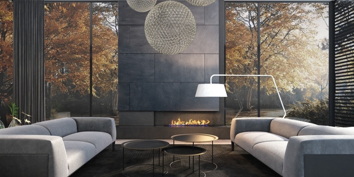 Salon design avec cheminée