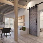 Loft avec poutre en bois clair