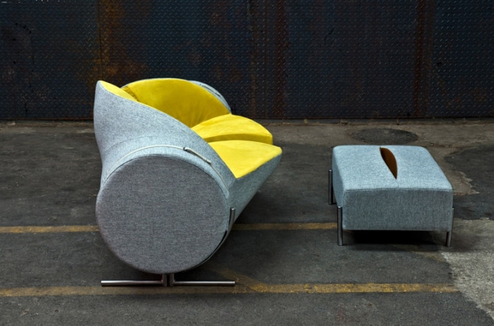 Pouf et sofa design gris et jaune