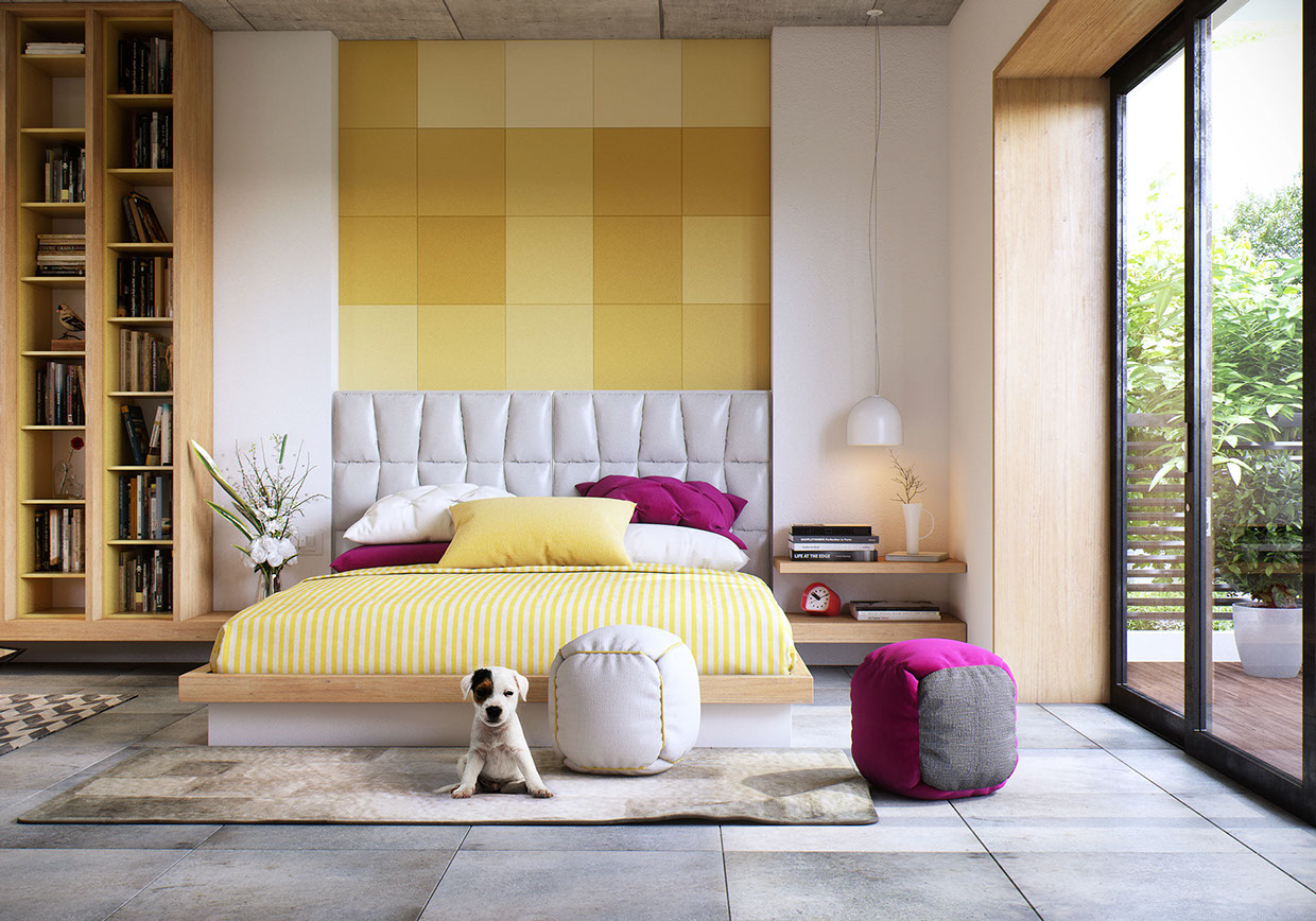 Mur jaune dans chambre