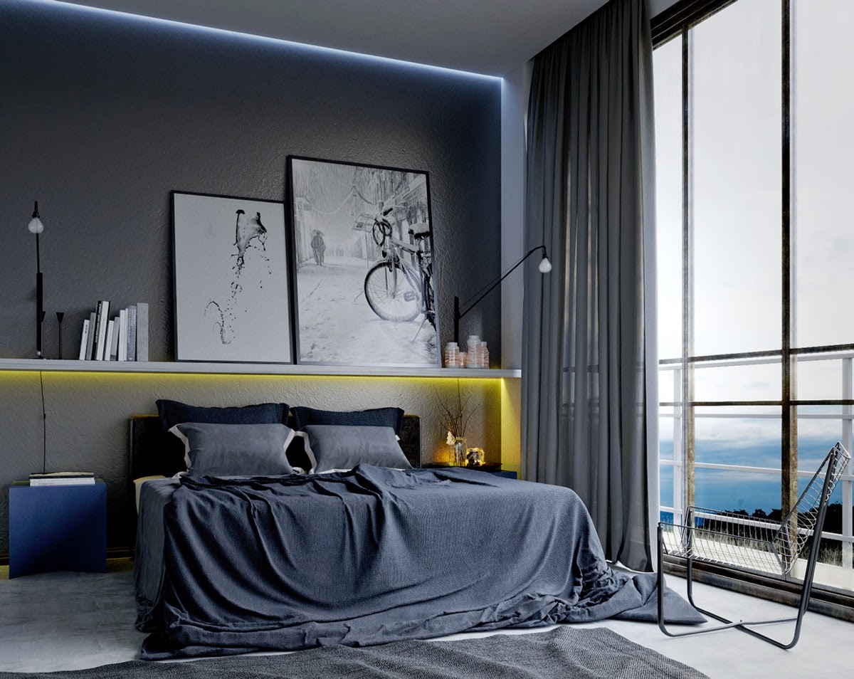 Chambre avec murs gris