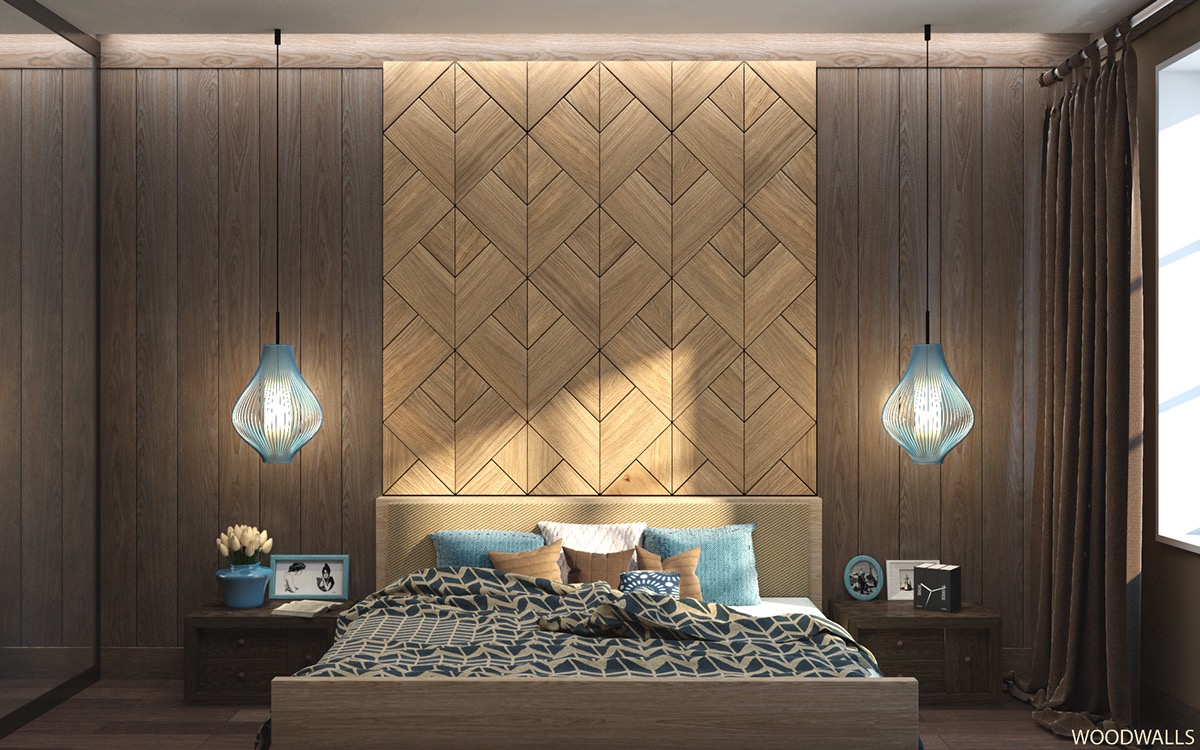 Chambre avec des murs texture bois