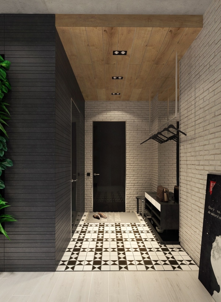 Decoration hall entrée briques blanches