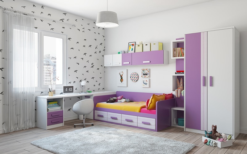 Chambre fille mauve blanc