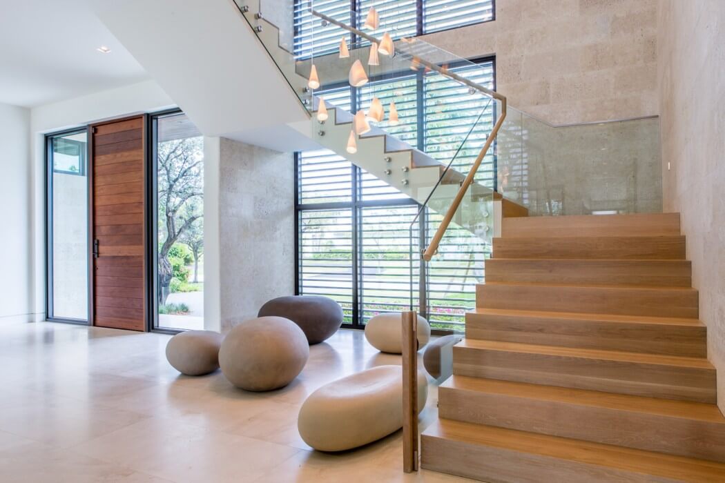 Escalier bois garde corps verre