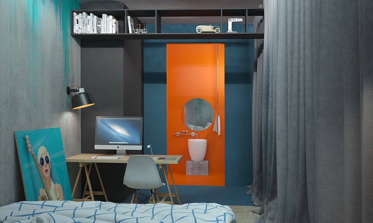 Idée déco chambre orange bleu