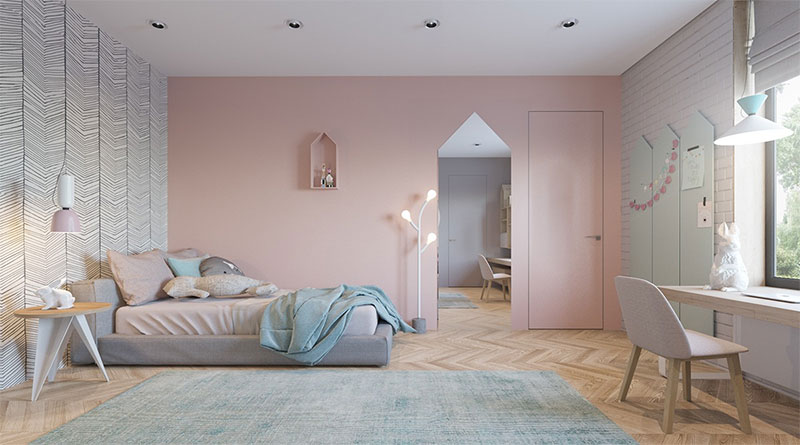 mur chambre rose poudré