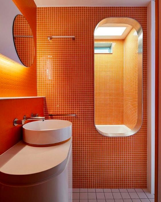 salle de bains mosaique orange