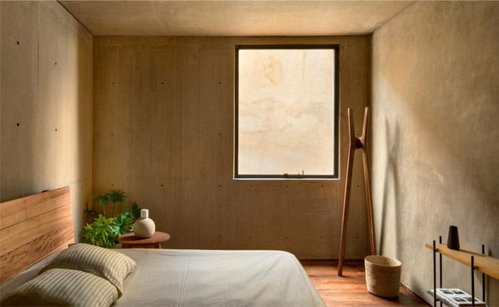 chambre minimaliste avec murs couleurs chaudes