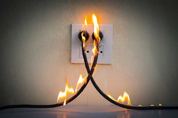 prise électrique en feu