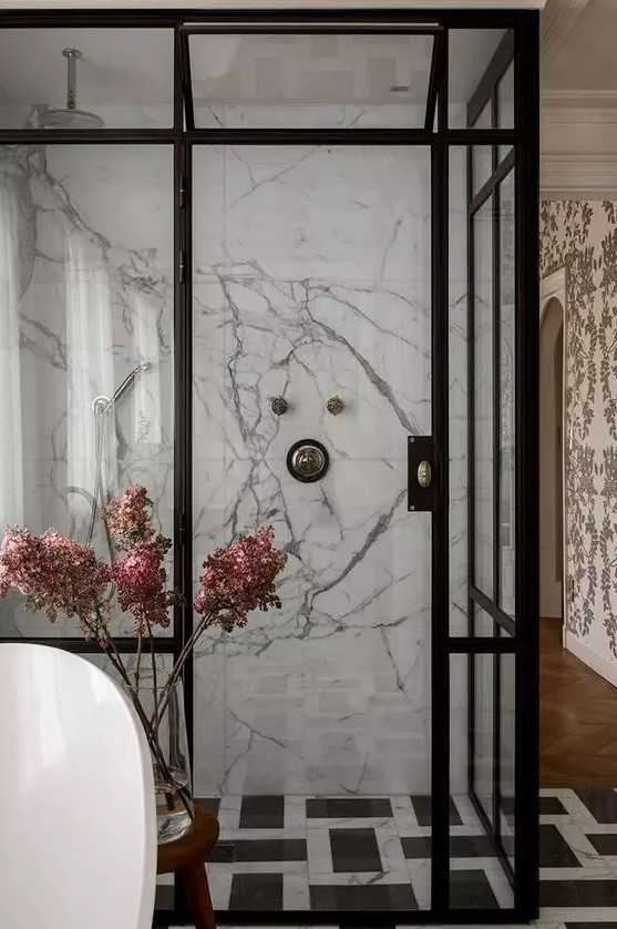 cabine de douche glamour noir et blanc