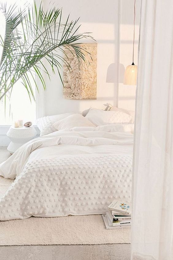 chambre blanche avec des plantes