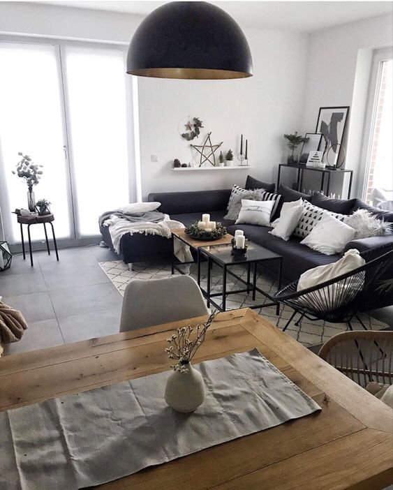 salon noir et blanc style scandinave