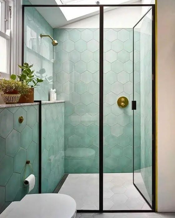 carrelage de douche hexagonal vert pastel