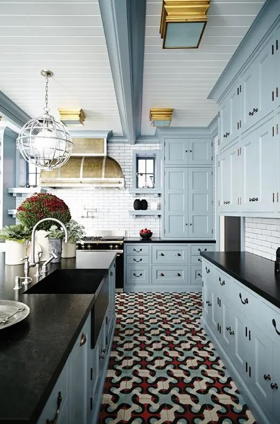 cuisine bleu clair inspiration vintage