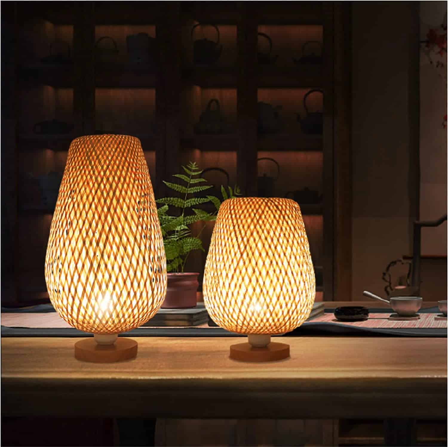 Lampe de chevet tissée bambou style japonais