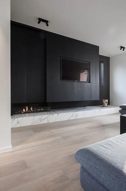 décoration salon minimaliste avec cheminée intégrée