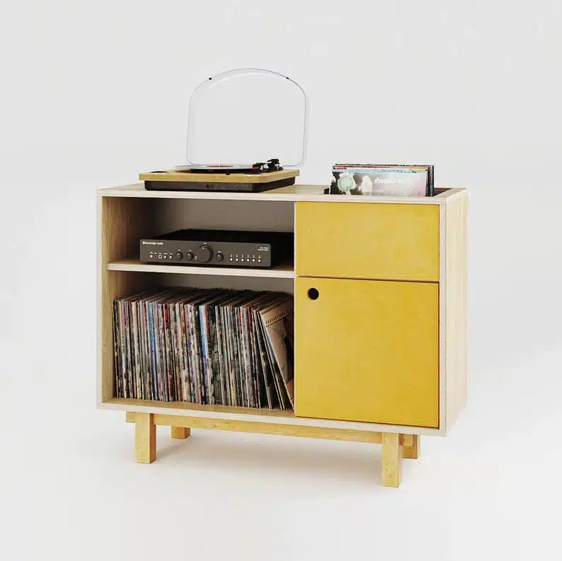 meuble de rangement vinyle porte jaune