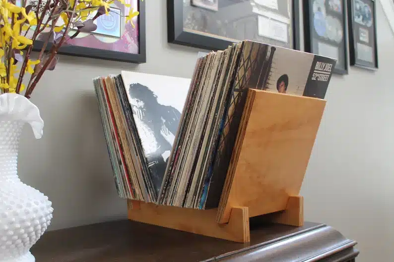 support de rangement en bois pour disque vinyle