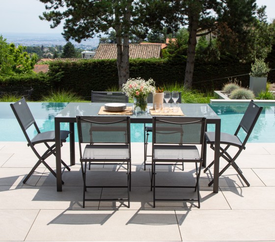 table de jardin alu et verre